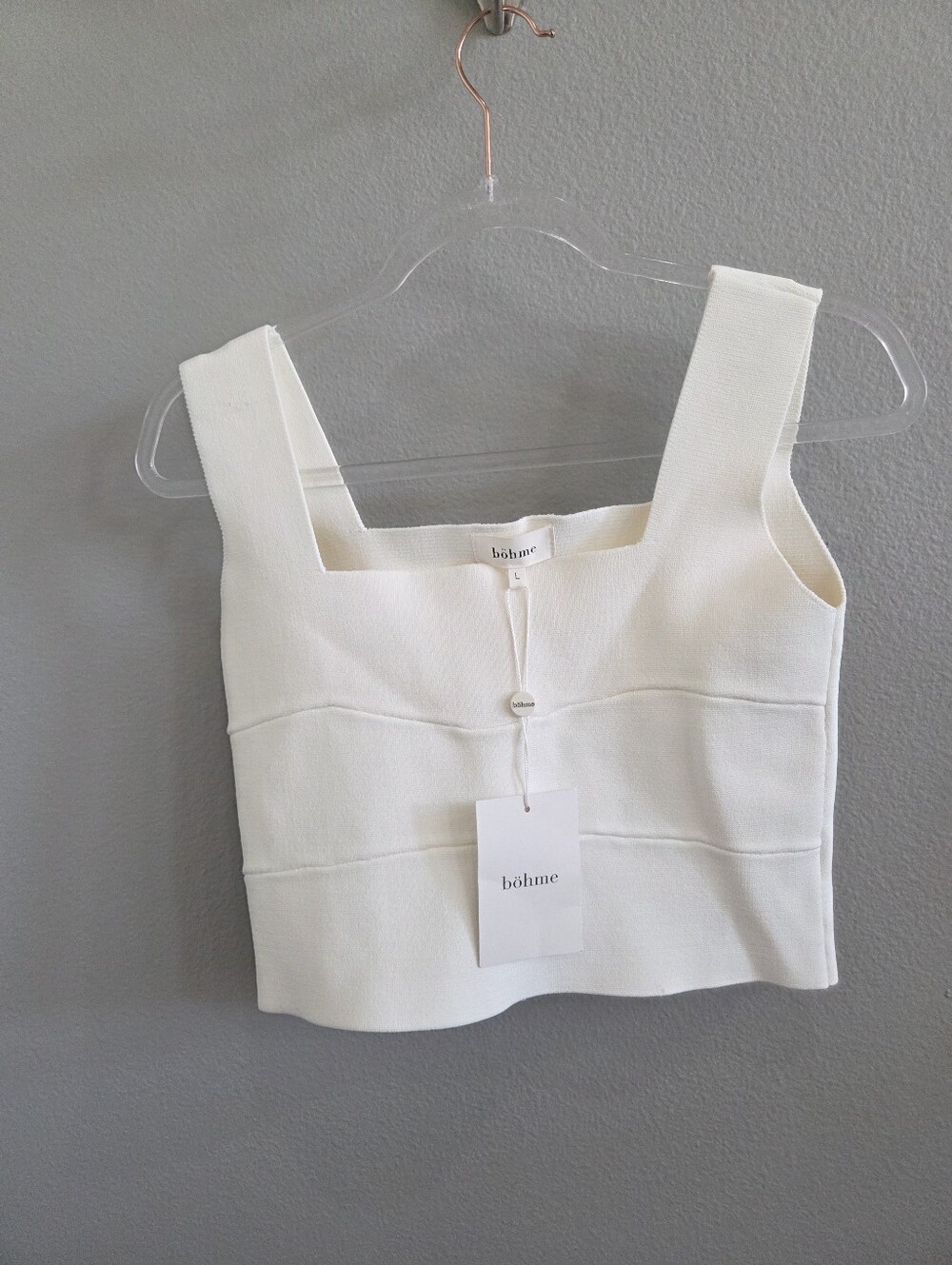 NWT bohme Cream Structured Square-Neck Crop Top - Picture 2 of 3